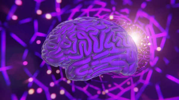 Biotechnology and artificial intelligence, human brain CPU neural processor. Brainstorming development intellect 3D concept backdrop.