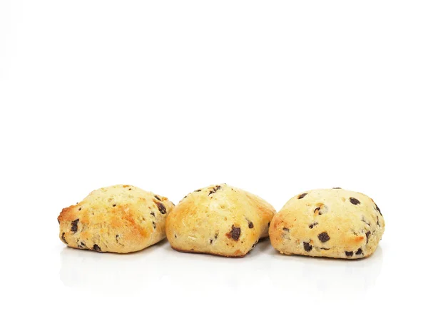 Three chocolate chip scones Royalty Free Stock Images