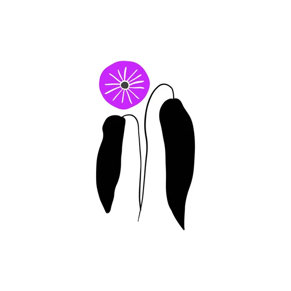 简约抽象的鸟形花，白色背景手绘花 — 图库矢量图片