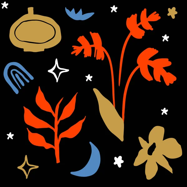 鸟科植物无缝花纹，手绘花形背景 — 图库矢量图片