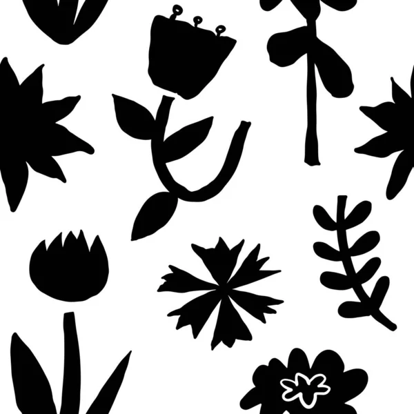 Abstract scandinavian floral seamless pattern, hand drawn flower shapes background — Stockvector