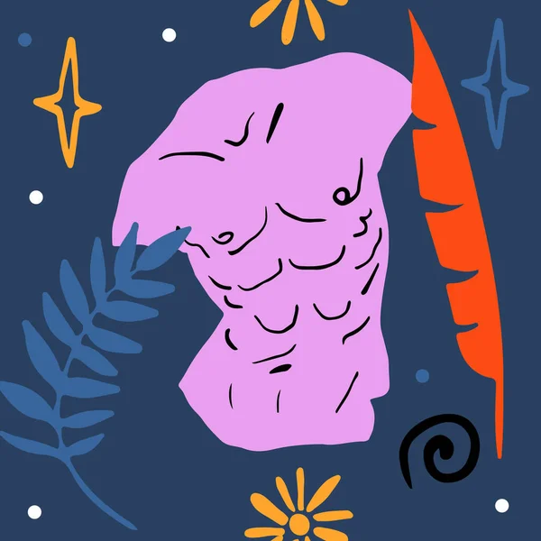 El çizimi pürüzsüz desen. Çiçek elementli Antik Yunan heykeli. Ağ, baskı, kumaş, hediye kağıdı için antik kültür çizimi.