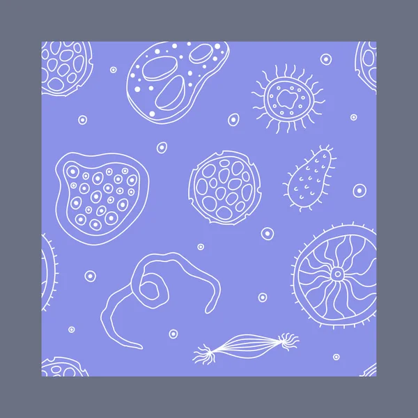 Красочный Медицинский Бесшовный Рисунок Симпатичными Бактериями Каракули Микробами Dnk Фиолетовом — стоковый вектор