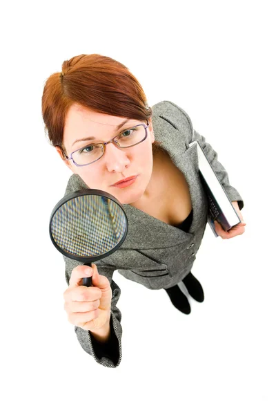 Woman with magnifier — Stock Photo, Image