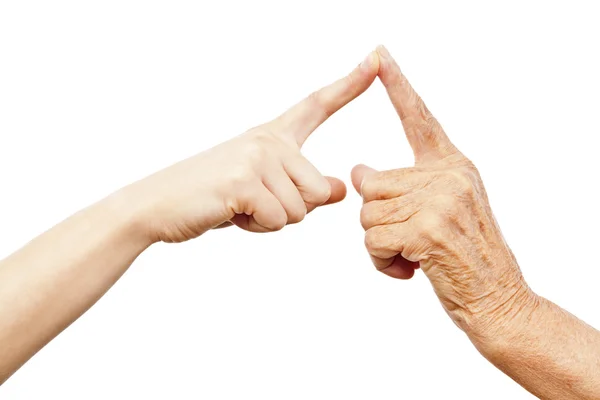 Old and young hand being in touch — Stock Photo, Image