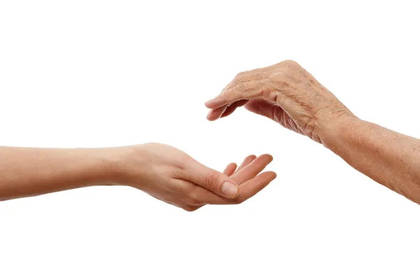 Young hand holding and elder one — Stock Photo, Image