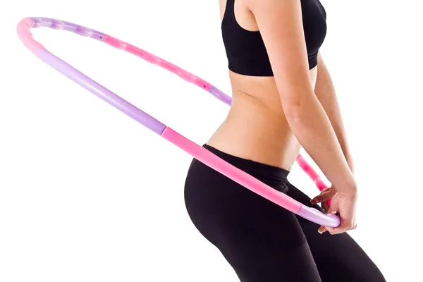 Donna che tiene hula hoop — Foto Stock