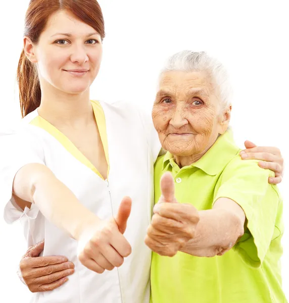 Arzt und Patient zeigen Daumen hoch — Stockfoto