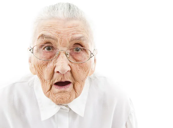 Grandma with open mouth — Stock Photo, Image