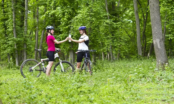 Ormanda Bisiklet kızlar — Stok fotoğraf