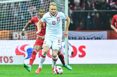 SAVAŞ, POLAND - 15 Kasım 2021 FIFA DÜNYA Kupası 2022 KALİFLERİ MÜZİK POLİTASI 1: 2 Eylemde Tymoteusz Puchacz.
