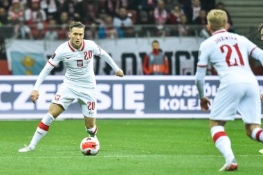 SAVAŞ, POLAND - 15 Kasım 2021 FIFA DÜNYA Kupası 2022 KALİFLERİ MÜZİK POLİTASI 1: 2 Eylem halinde Piotr Zielinski.