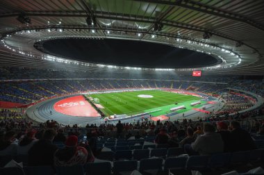 CHORZOW, POLAND - 29 Mart 2022 FIFA Dünya Kupası 2022 MATCH POLAND - İsveçli 2: 0. Hava manzaralı trenera Stadyum Slaski.