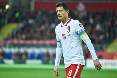 CHORZOW, POLAND - 29 Mart 2022: FIFA Dünya Kupası 2022 Kalifikasyon play-off maçı POLAND - İsveçli 2: 0. Yüzbaşı Robert Lewandowski.