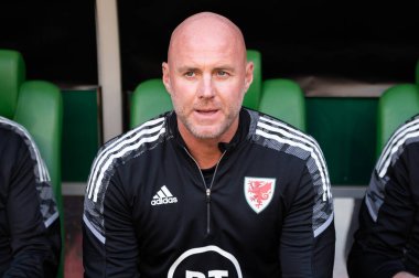 WROCLAW, POLAND - 1 Haziran 2022: UEFA Uluslar Ligi A Grubu 4. Robert Page Walles koçu.