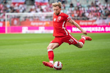 WROCLAW, POLAND - 1 Haziran 2022: UEFA Uluslar Ligi A Grubu 4. Eylemde Tymoteusz Puchacz .