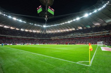 WARSZAWA, POLAND - 14 Haziran 2022: UEFA Uluslar Ligi A grubu 4. PGE Narodowy Stadyumu 'nda hava manzarası (PGE Ulusal Stadyumu)