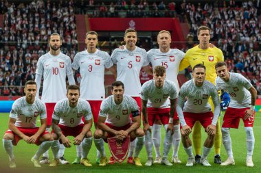 WARSZAWA, POLAND - 22 Eylül 2022: UEFA Uluslar Ligi A grubu 4. Maçtan önce Polonya takımı.