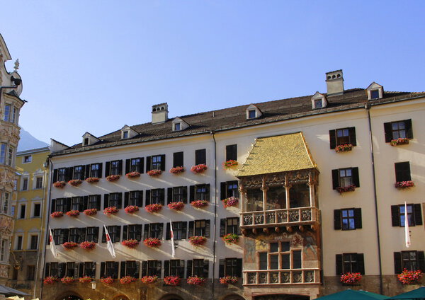 Central square in innsbruck with the house with a gold roof