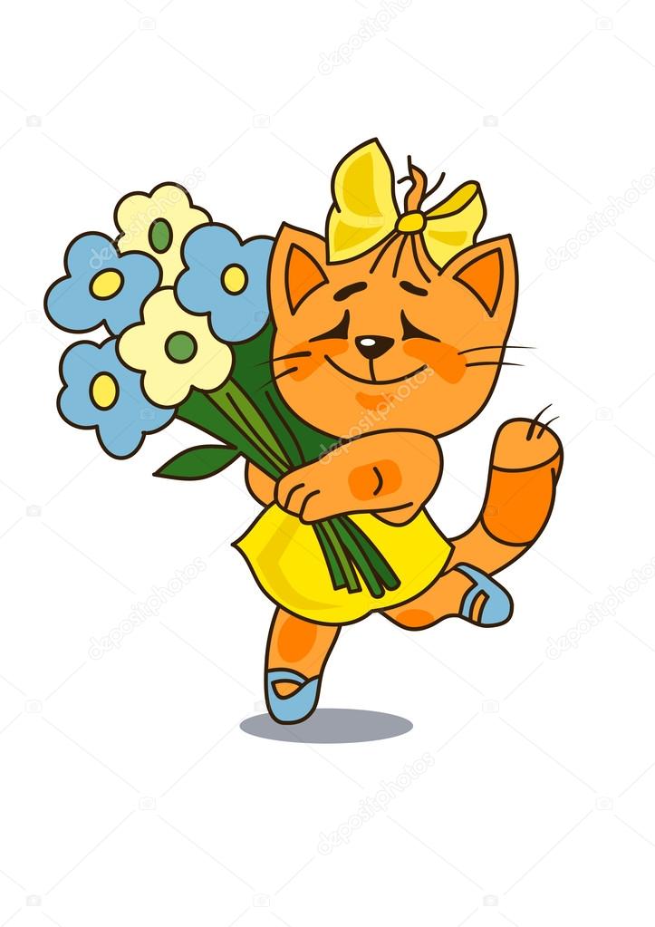 Cat with a bunch of flowers