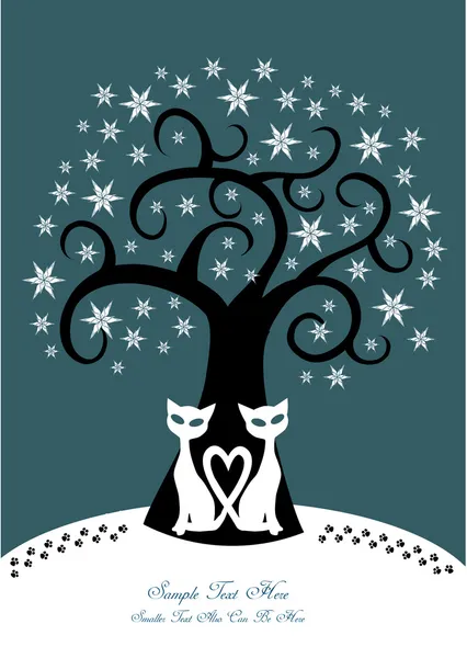 Vector de diseño de tarjetas de Navidad con árbol y gatos — Archivo Imágenes Vectoriales