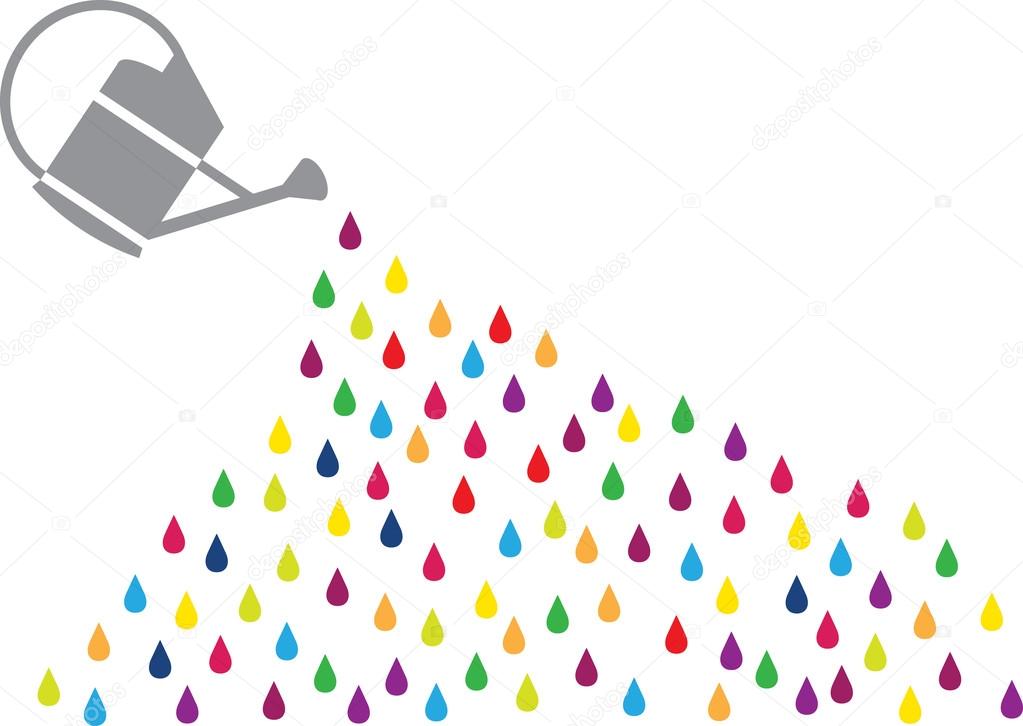 funny vector illustration with watering can and color drops