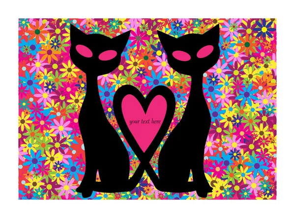 Funny illustration with couple of cats in love isolated on floral background Royalty Free Stock Illustrations