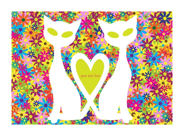 Funny illustration with couple of cats in love isolated on floral background Royalty Free Stock Illustrations