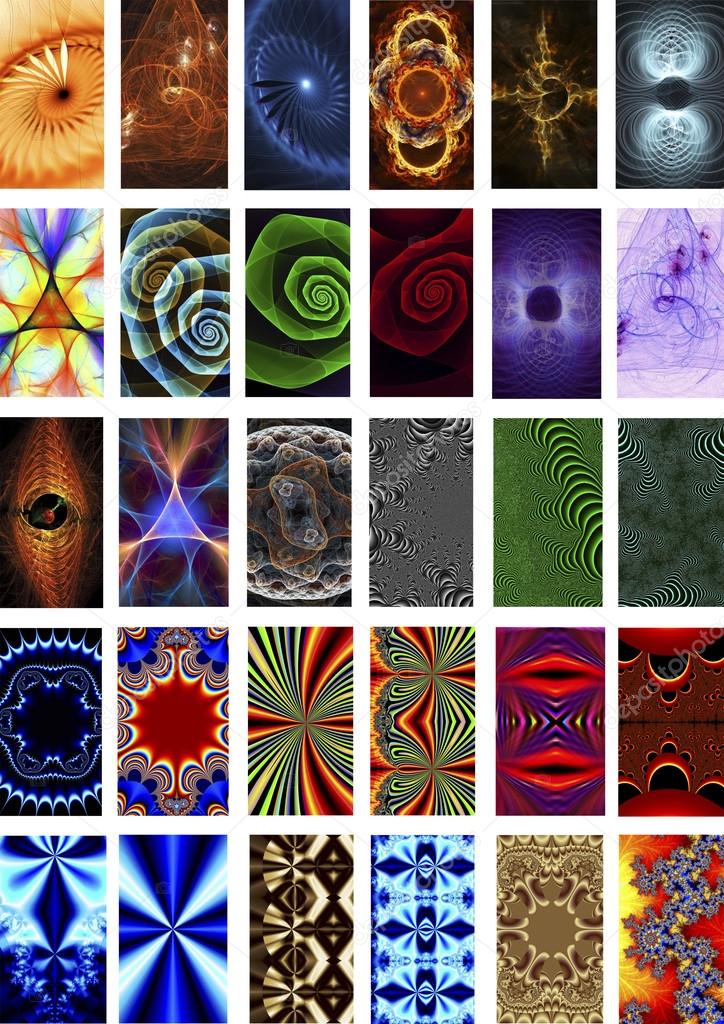 Set of various cards with fractal motives