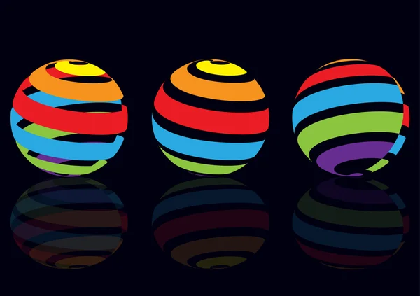 五颜六色的条带化三维球一套 — 图库矢量图片