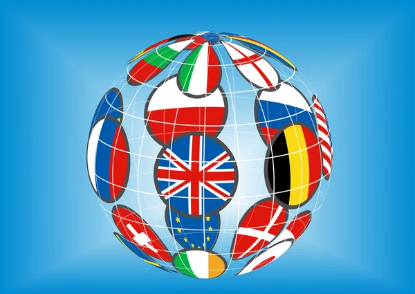 Vector earth globe with flags — Stock Vector