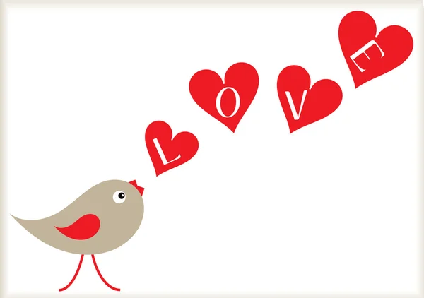 Ilustración vintage romántica con pájaro de San Valentín y corazones — Archivo Imágenes Vectoriales