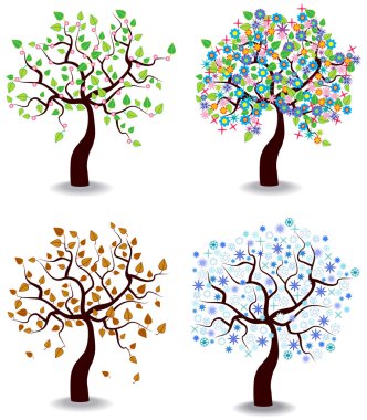 vektör dört mevsim ağaçlar set
