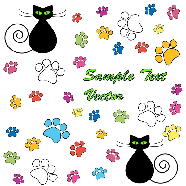 Divertida tarjeta de San Valentín de dibujos animados con gatos y huellas de pata — Vector de stock