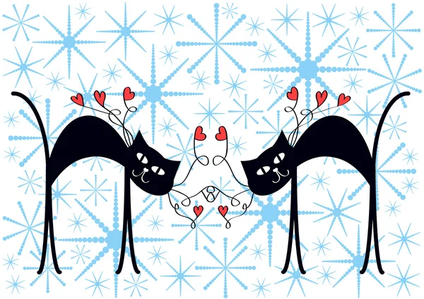 Αστείες διάνυσμα φόντο με γάτες Χριστούγεννα και το χιόνι — Διανυσματικό Αρχείο