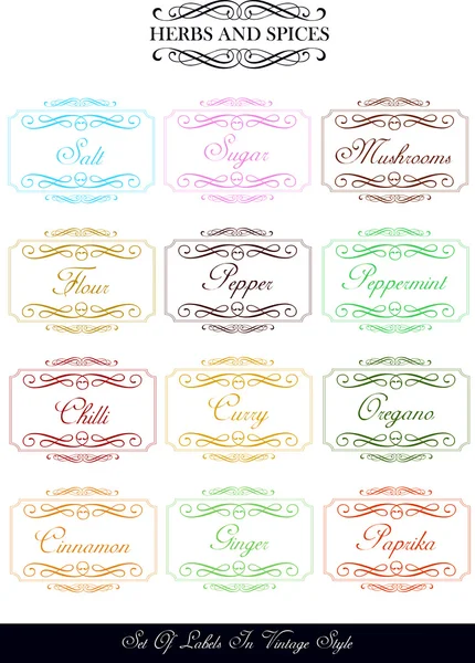 Set of vintage herbs and spices labels — Stock Vector