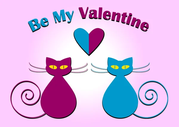 Tarjeta de San Valentín con par de gatos y corazón — Vector de stock