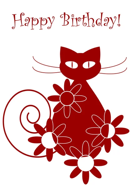 Divertido vector de dibujos animados gato y flores — Vector de stock