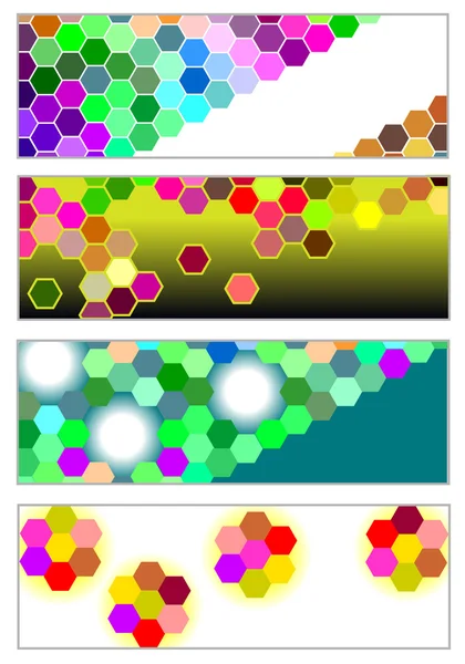 Uppsättning av moderna banners med ljusa hexagoner — Stock vektor