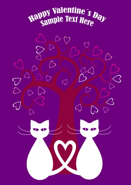 Iki kedi ve ağaç karikatür Sevgililer çizimi — Stok Vektör