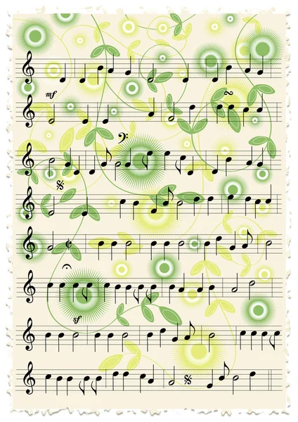 Вінтажні музичні ноти з квітковими прикрасами — стоковий вектор