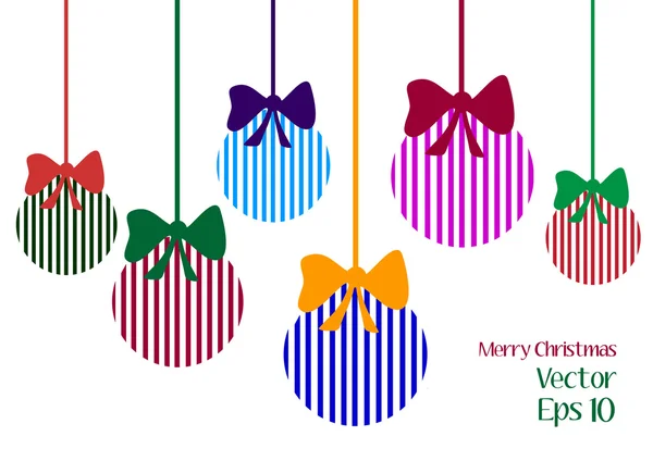 颜色矢量用丝带装饰条纹球圣诞节背景 — 图库矢量图片