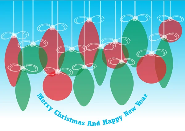 リボンとあなたのテキストのための場所の装飾的なボールとメリー クリスマス カード — ストックベクタ
