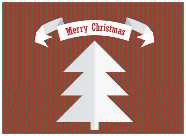 Merry christmas design with paper tree and ribbon isolated on retro striped background — Stock Vector