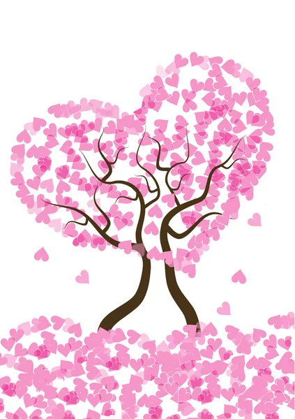 Vetor romântico rosa valentine hearts tree — Vetor de Stock