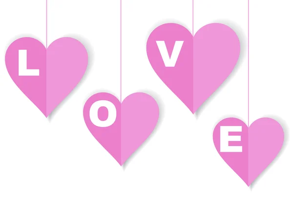 Conjunto de corazones de papel rosa con texto — Vector de stock