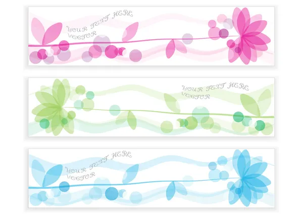 Set of decorative banners with romantic flowers — Stock Vector