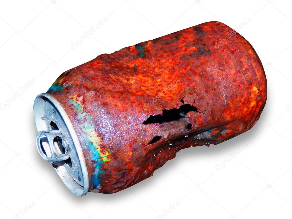 Old rusty can isolated on white background