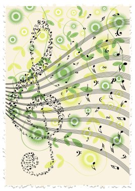 Vintage music notes paper with flowers
