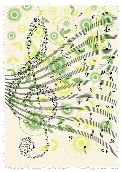 Carta di note musicali vintage con fiori — Foto Stock